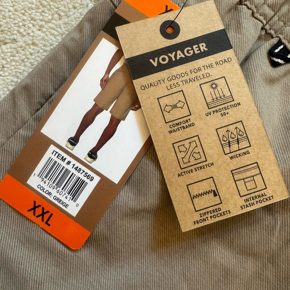 NWT VOYAGER Men's Sz:XXL 50+ UV Protection Stretch Travel Shorts Pull on Khaki - Picture 4 of 9